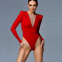 Women's Stylish V-Neck Bodysuit with Sheer Inserts