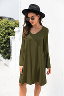 Chic Women's V-Neck Dress with Flared Sleeves