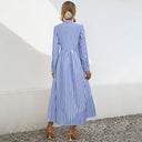 Chic Women's Vertical Striped Shirt Dress with Button Placket