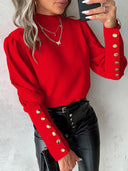 Chic Puff Sleeve Blouse with Button Accents