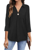 Chic Women's Long Sleeve Blouse with V-Neck and Decorative Pleats