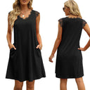 Lace-Trimmed Women's Sleeveless Dress with Pockets