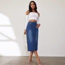 Chic High-Waisted Denim Skirt with Side Slit