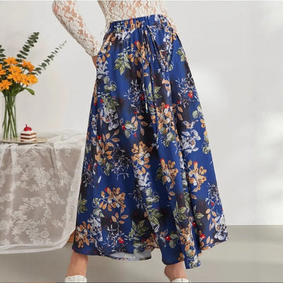 Floral Print Maxi Skirt with Elastic Waistband