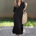 Chic V-Neck Midi Dress with Side Pockets