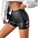 Chic Women's High-Waist Faux Leather Shorts with Cut-Out Design