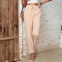 Stylish Women's High-Waisted Pants with Elastic Waistband & Side Pockets
