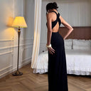 Chic Bodycon Maxi Dress with Slit & Strap Design