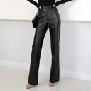Chic High-Waist Faux Leather Wide-Leg Trousers for Women