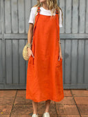 Stylish Women's Linen Strap Dress with Pockets