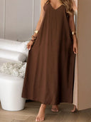 Chic Women's Maxi Dress with Deep V-Neck Design