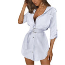 Chic Women's Button-Up Shirt Dress with Waist Belt