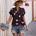 Heart Print Women's Blouse with Relaxed Fit