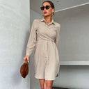 Chic Women's Shirt Dress with Stylish Wrap and Button Details