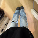 Chic High-Waisted Flared Jeans with Trendy Rips for Women