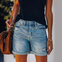 Vintage High-Waist Women's Denim Shorts with Frayed Details