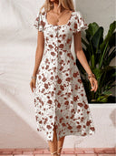 Square Neck Maxi Dress with Ruffle Accents