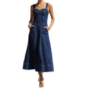Women's Classic Denim Dress with Button Details and Utility Pockets