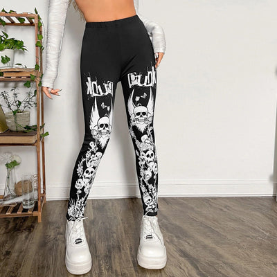 Women's Skull and Floral Print Leggings