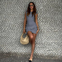 Chic Women's Short Wrap Dress with Asymmetrical Hem and Ruffles