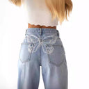 Vintage Butterfly Pattern Jeans for Women