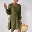 Women's V-Neck Long Sleeve Fleece Dress – Chic & Cozy Style
