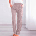 Chic Linen Trousers with Elastic Waist and Pockets