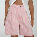 Chic High-Waisted Striped Fabric Shorts for Women