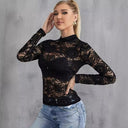 Floral Lace Long Sleeve Bodysuit with High Collar
