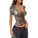 Women's V-Neck Camouflage Tee in Trendy Design