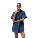 Stylish Women's Denim Shirt Dress with Pockets
