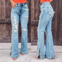 Trendy Women's Distressed Flared Jeans with Side Slits