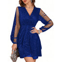 Chic Short Dress with Sequin Accents and Sheer Sleeves