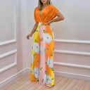 Floral Print Women's Blouse and Wide Leg Pant Set