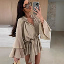 Chic Women's Kaftan Dress with Statement Sleeves and Waist Tie