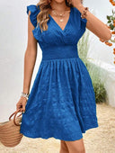 Women's Flowy Dress with Ruffled Cutouts and Elastic Waistband