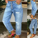 Trendy Distressed Boyfriend Jeans with Button Fly
