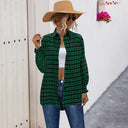 Checkered Women's Blouse with Cut Sleeves and Elastic Cuffs