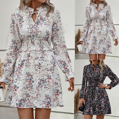 Floral Dress with Ruffle Trim and Elastic Waist