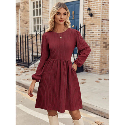 Chic Women's Long Sleeve Pleated Dress