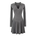 Chic Women's Long Sleeve Pleated Dress
