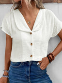 Chic Women's Blouse with Shawl Collar & Accented Buttons