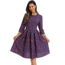 Floral Print Midi Dress with Flared Skirt