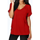 Chic V-Neck T-Shirt with Rolled Sleeves for Women