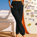 Women's Chic Leisure Pants with Elastic Waist and Pockets