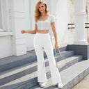 Chic Women's Flared Knit Pants with Elastic Waistband