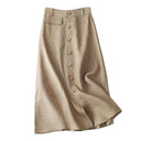 Chic Women's Linen Skirt with Button Accents