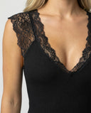 Romantic Lace Sleeve Women's Bodysuit with Deep V-Neck