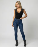 Romantic Lace Sleeve Women's Bodysuit with Deep V-Neck