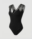 Romantic Lace Sleeve Women's Bodysuit with Deep V-Neck